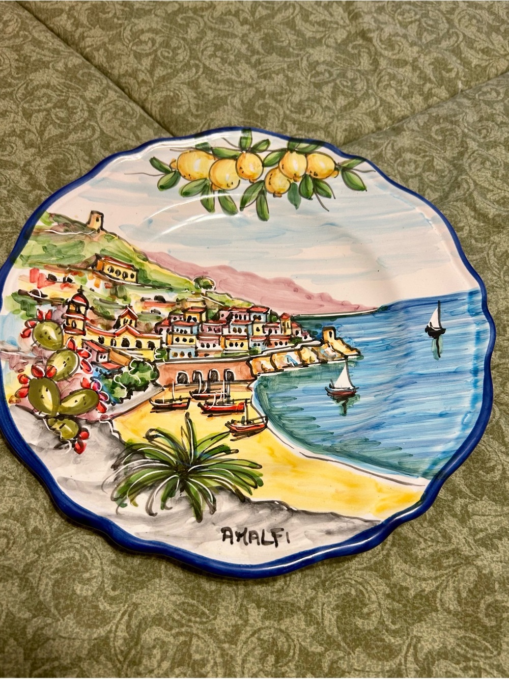 Set of 2 Hand-Painted Ceramic Amalfi Coast & Positano Decorative Plates - Picture 2 of 7